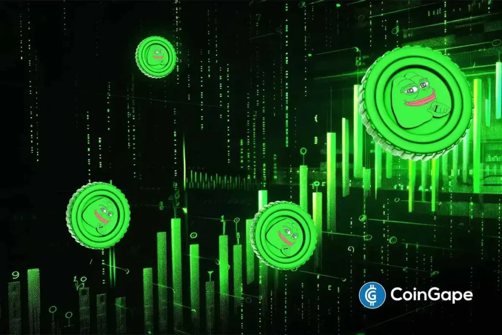 PEPE coin price rebounds sharply after months of decline